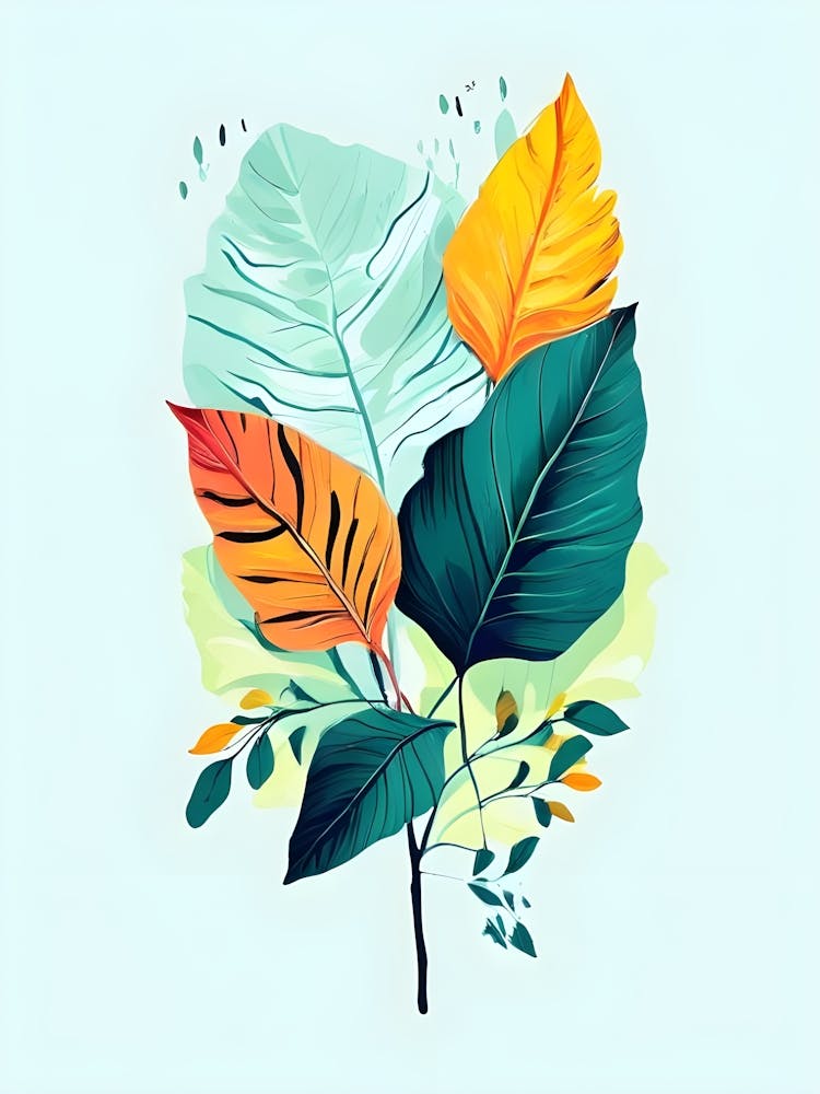 Colorful Leaves On A Branch
