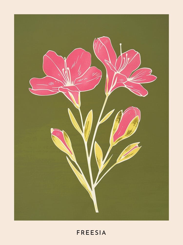 Pink & Green Freesia 1 Flower Poster