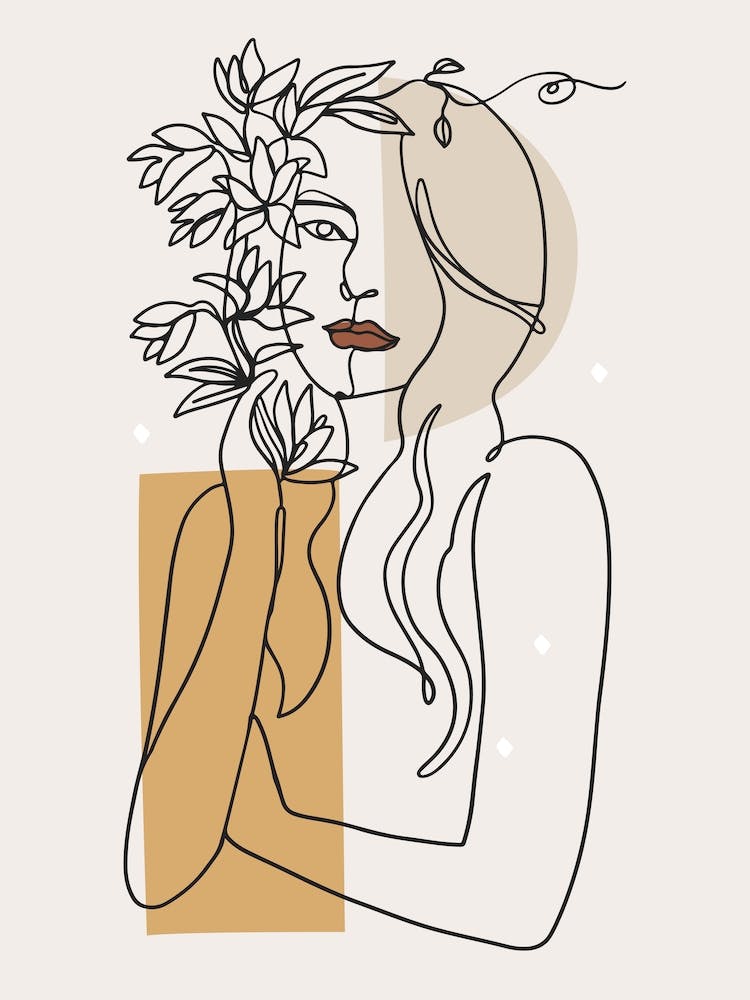 Woman With Flowers One Line Art
