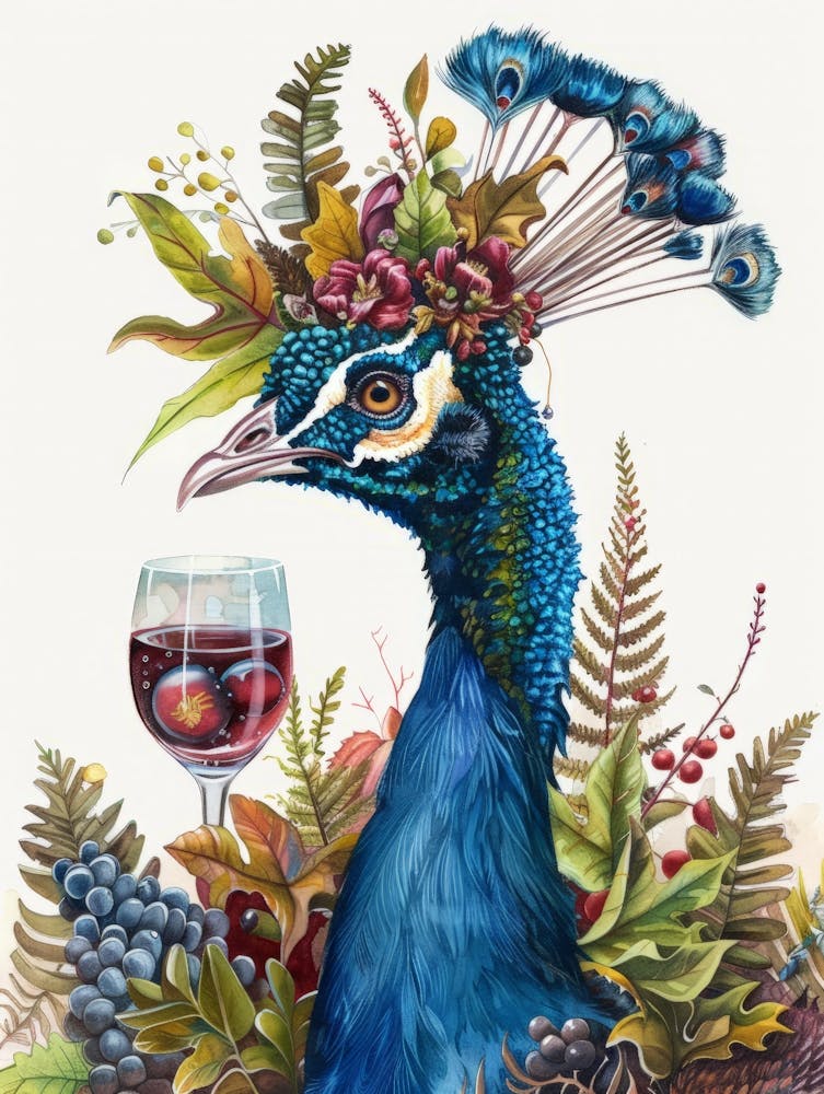 Peacock With Wine Glass 3