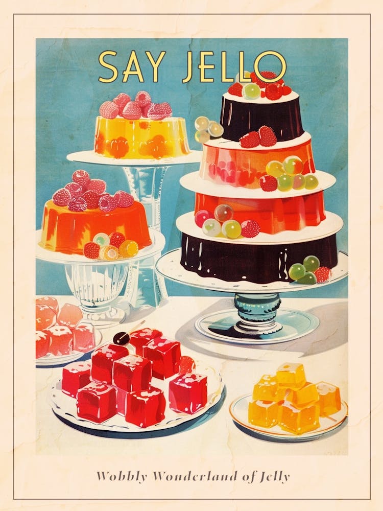 Retro Jelly Dessert Platter Illustration 1 Poster