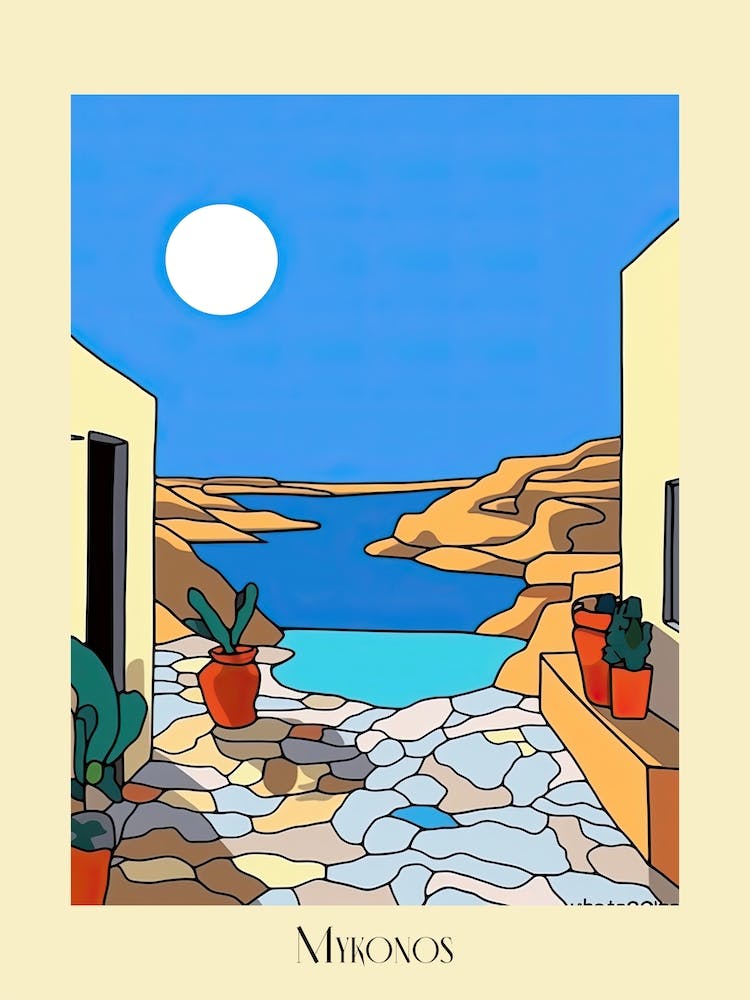 Poster Of Minimal Design Style Of Mykonos, Greece 3