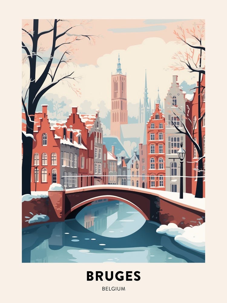 Vintage Winter Travel Poster Bruges Belgium 7