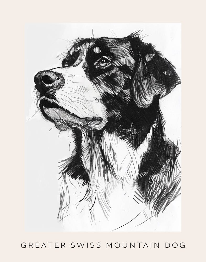 Greater Swiss Mountain Dog Line Sketch 3 Poster