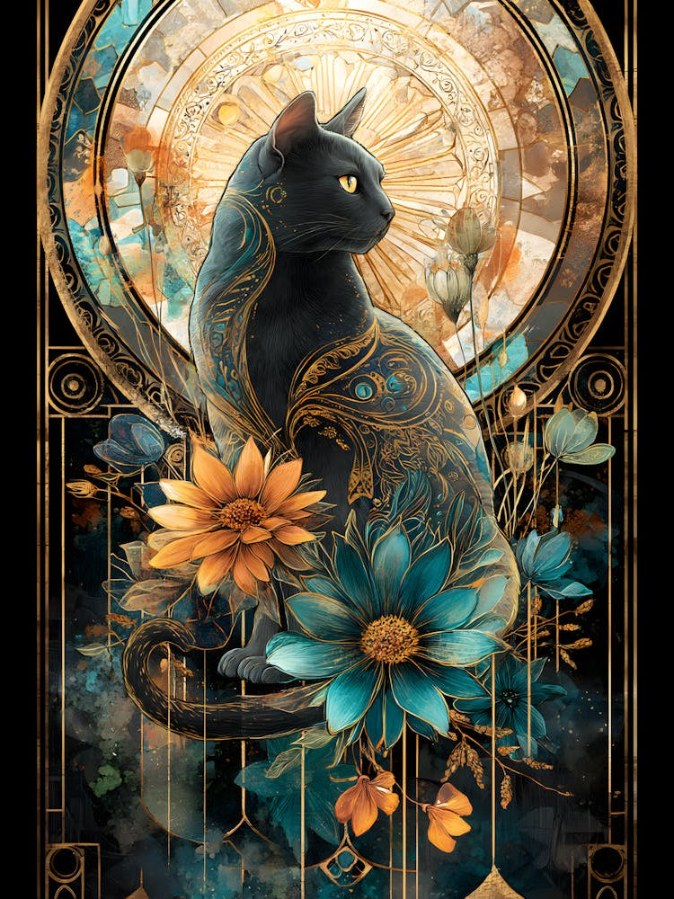 Black Cat With Flowers 7