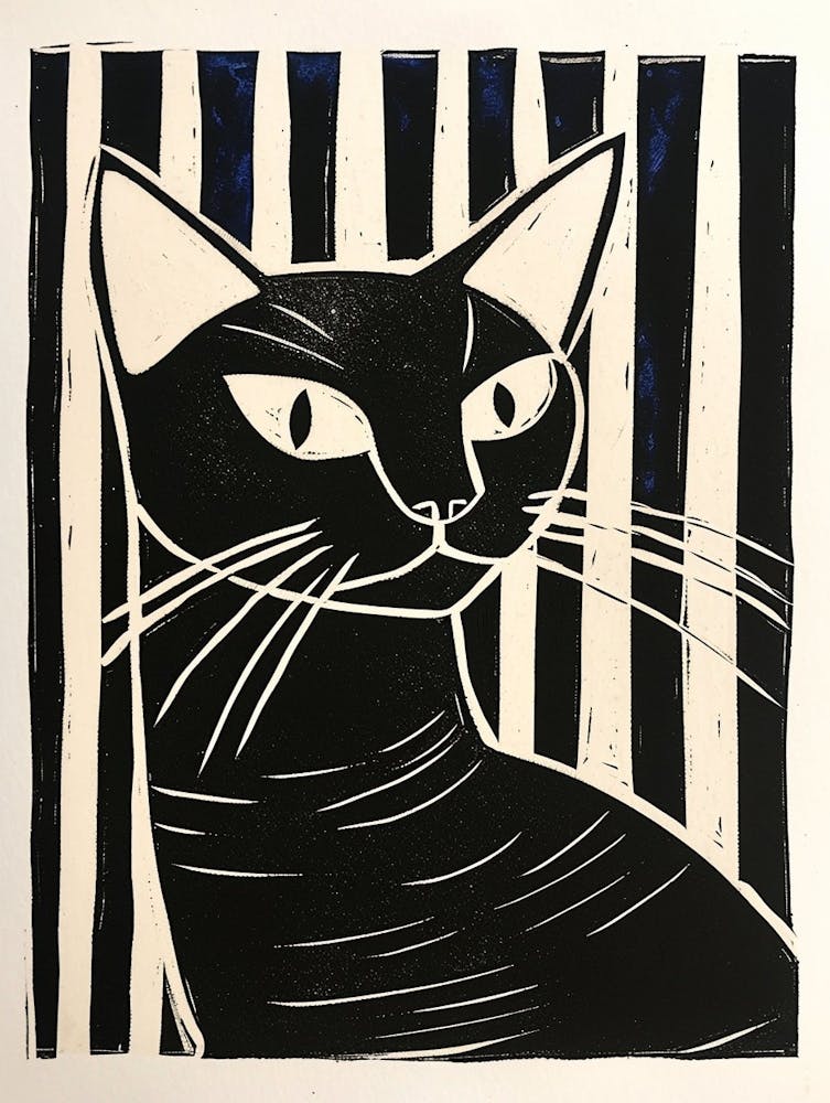 Tonkinese Cat Linocut Blockprint 5