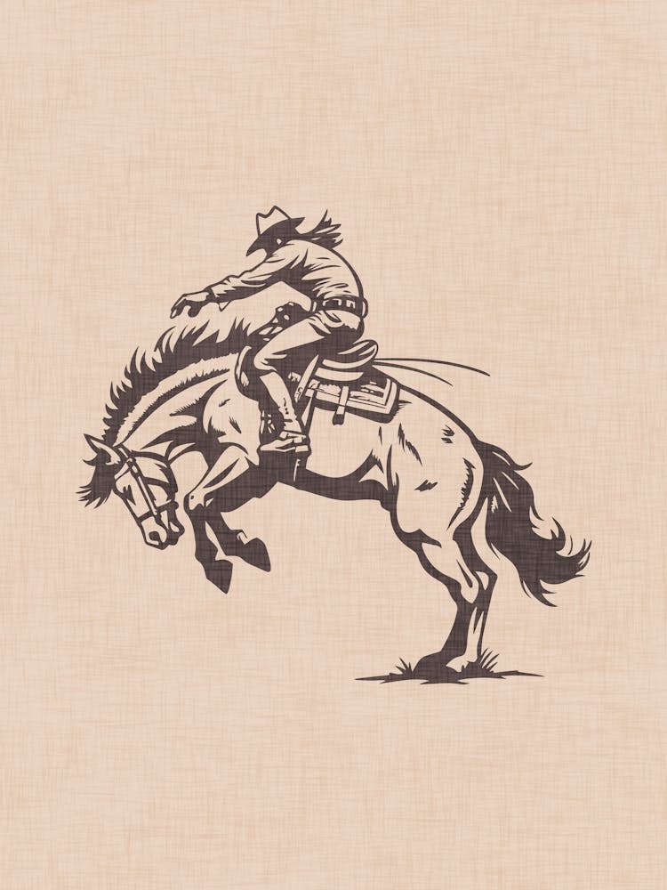 Cowboy On A Bucking Horse Beige
