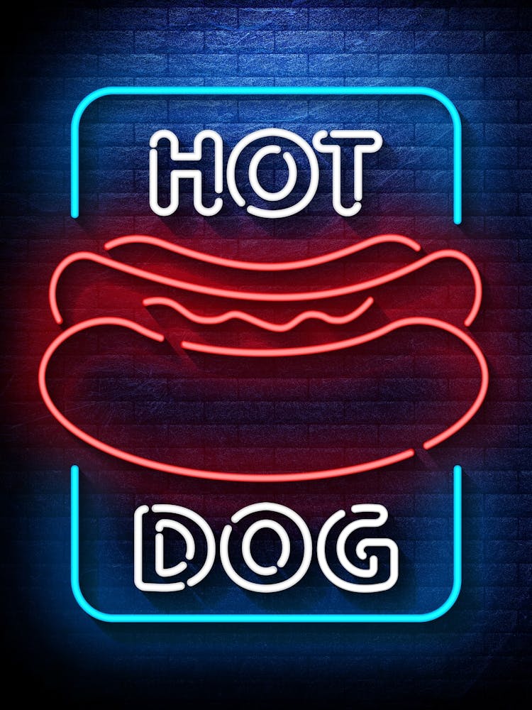 Hot Dog — Neon food sign, Food kitchen poster, photo art