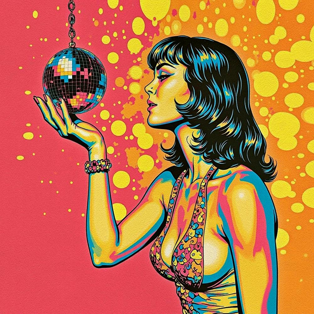 Schöne Frau mit Discokugel