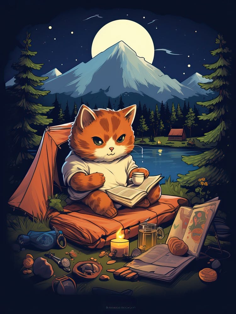 Kawaii Cat Drawings Camping 6