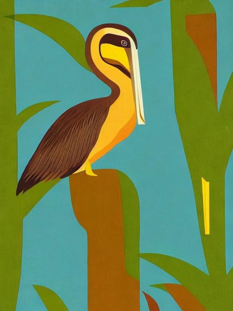 Brown Pelican Midcentury Illustration Bird