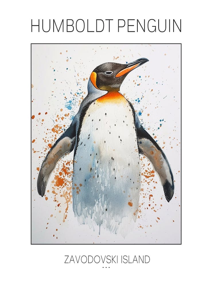 Humboldt Penguin Zavodovski Island Watercolour Painting 7 Poster