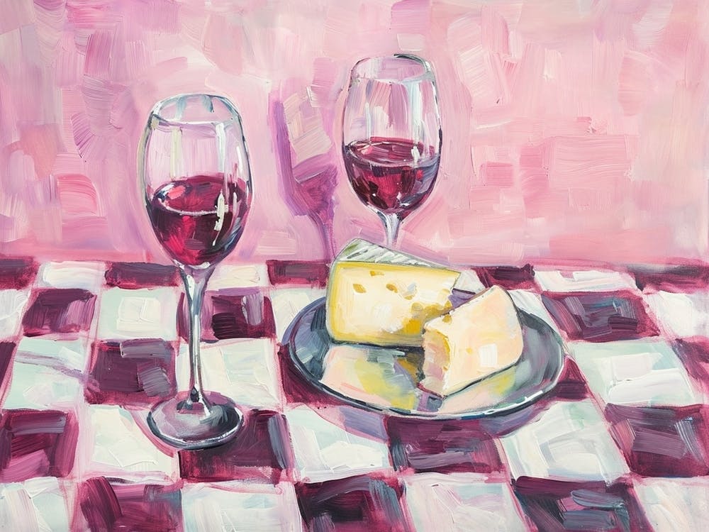 Cheese & Wine Pink Checkerboard 1