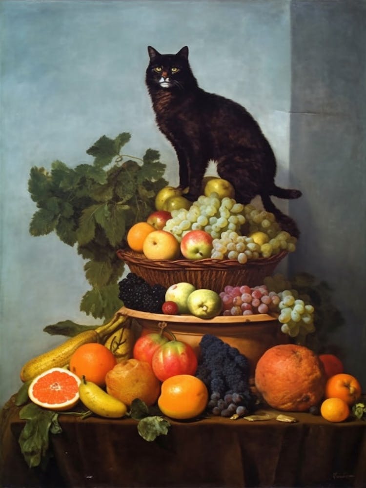 Gemälde eines Stilllebens mit einer Bouvardia und einer Katze, Realismus 2