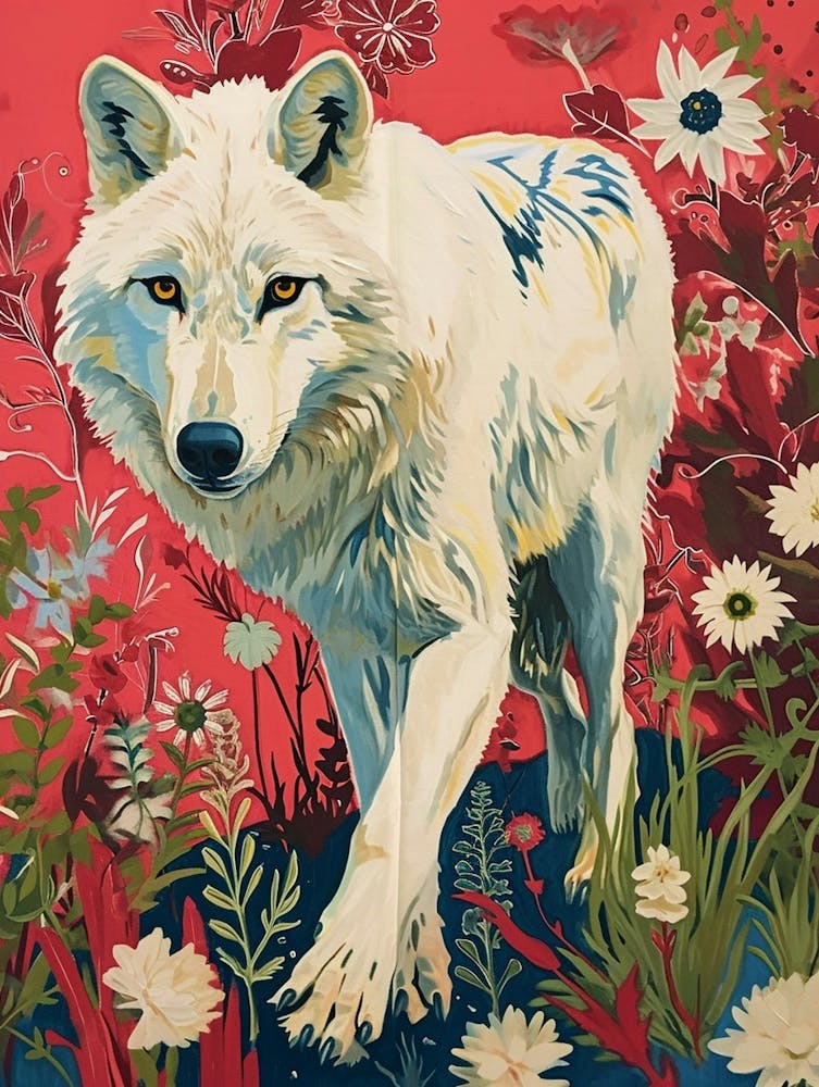 Floral Animal Painting Arctic Wolf 2
