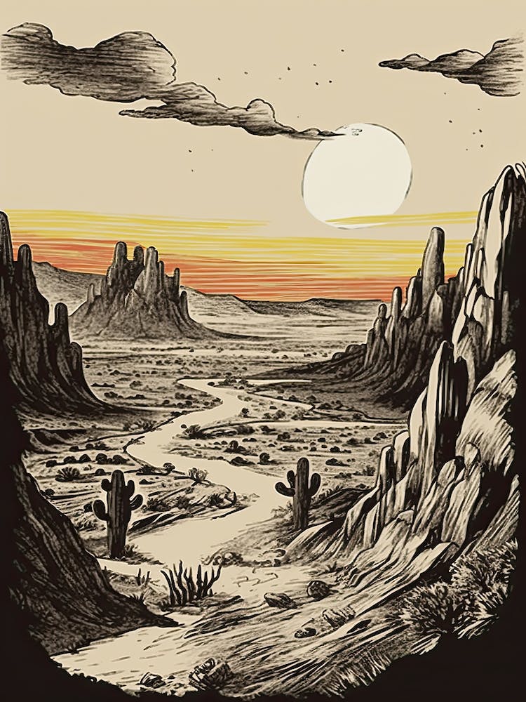 Badlands National Park Retro Illustration 4