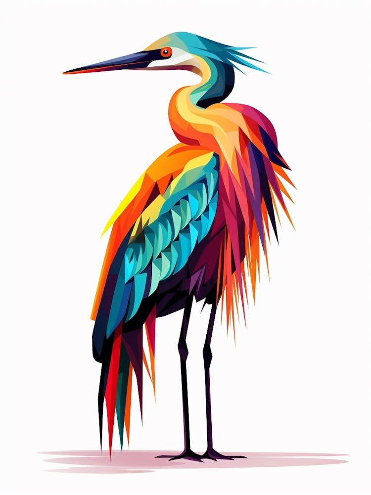 Colourful Geometric Bird Egret