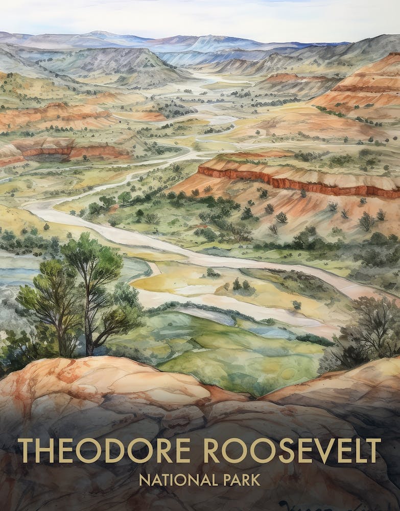 Theodore Roosevelt National Park Watercolour Vintage Travel Poster 3