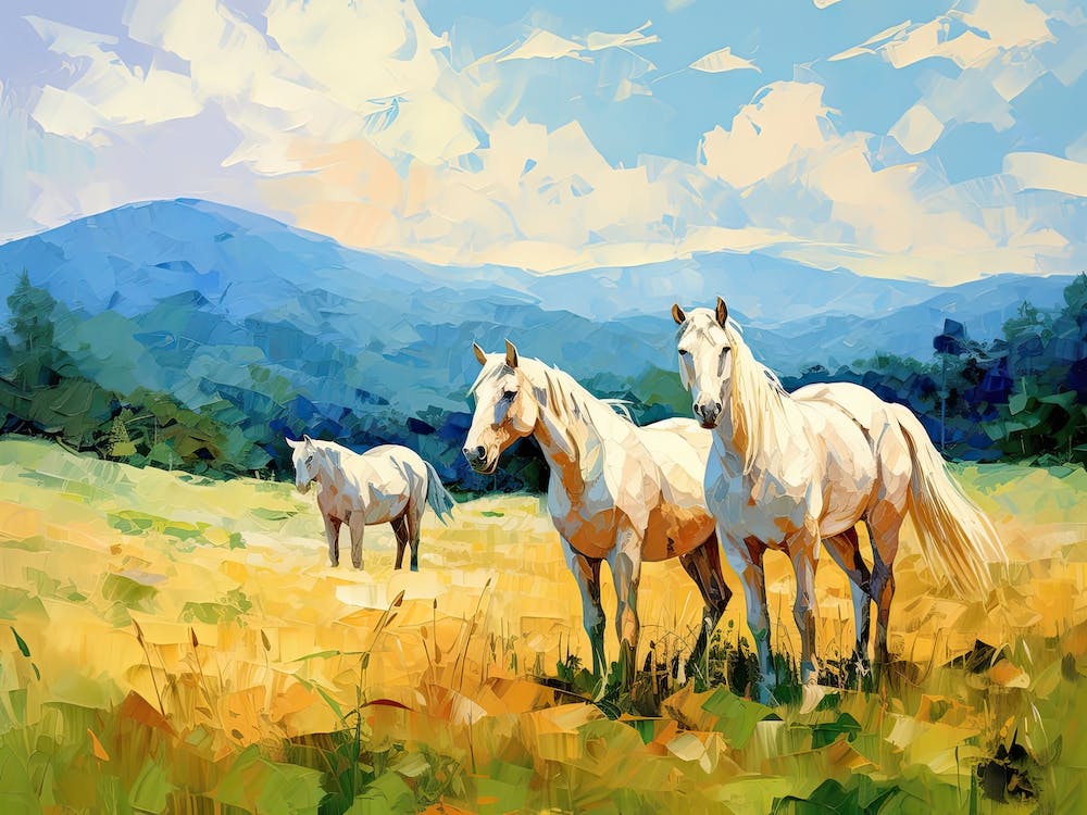 Horses Painting In Blue Ridge Mountains Virginia, Usa, Landscape 4