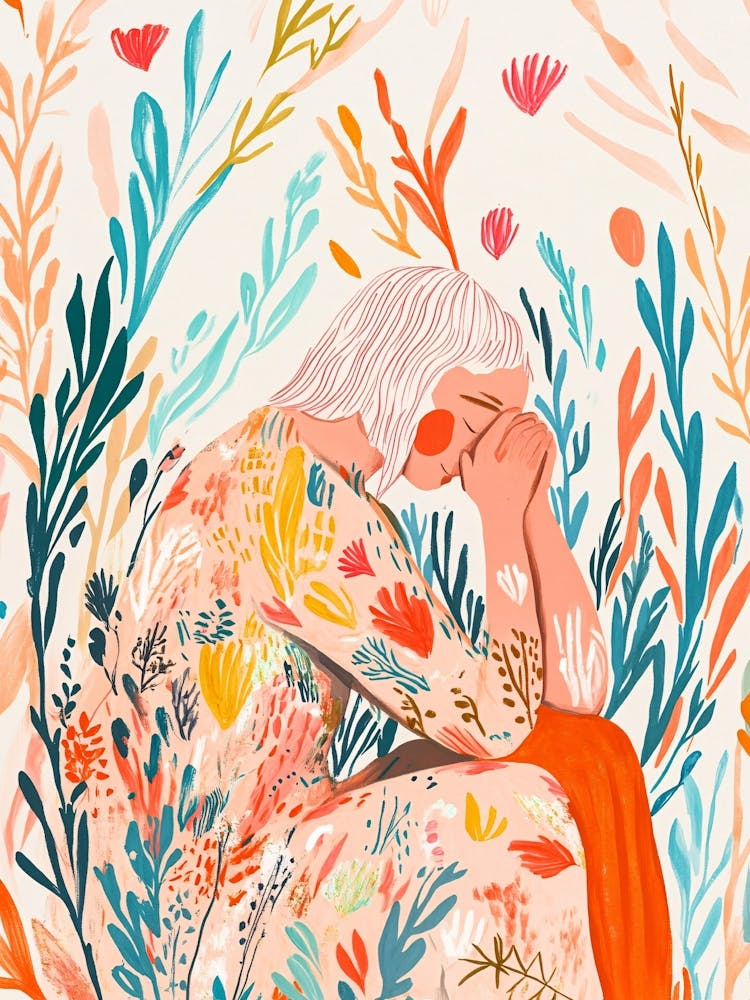 Depression - Illustration Of A Woman With Flowers 1