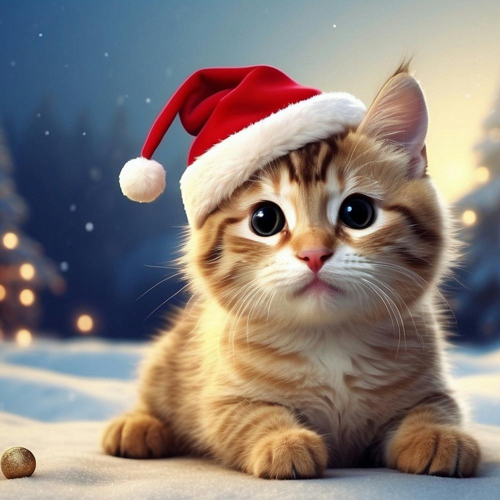 Christmas Kitten In Santa Hat