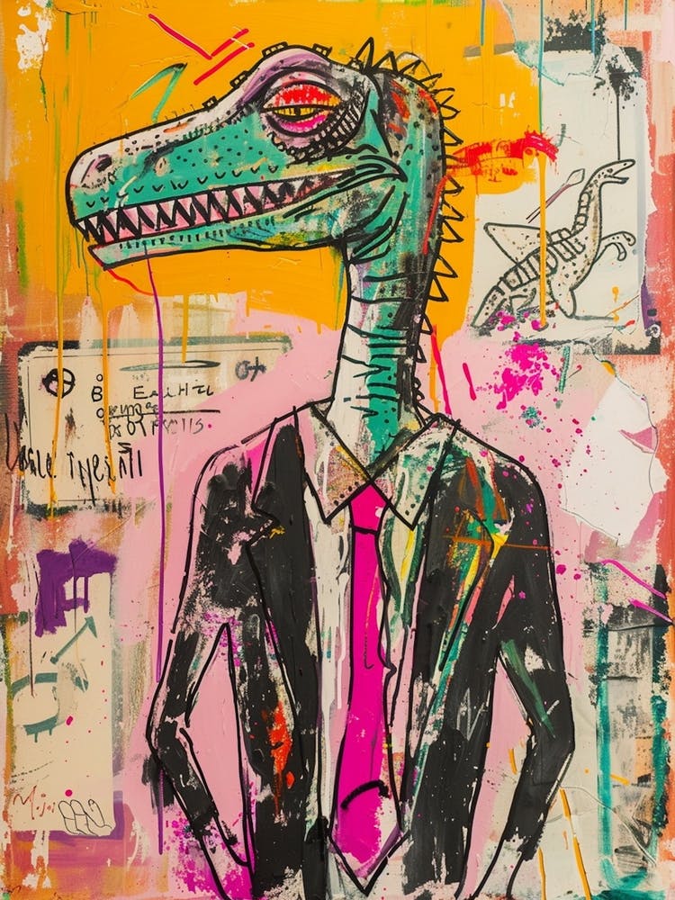 Dinosaur In A Suit Pink Graffiti Style 2