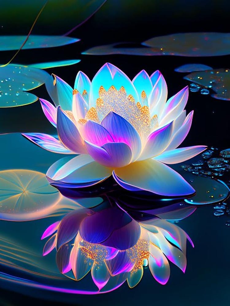 Blooming Lotus Flower In Pond Holographic 4
