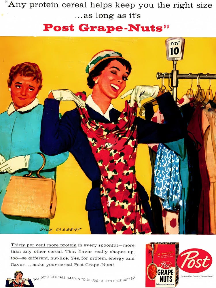 Any Protein Cereal Keeps You Fit, Funny Vintage Advertising Poster
