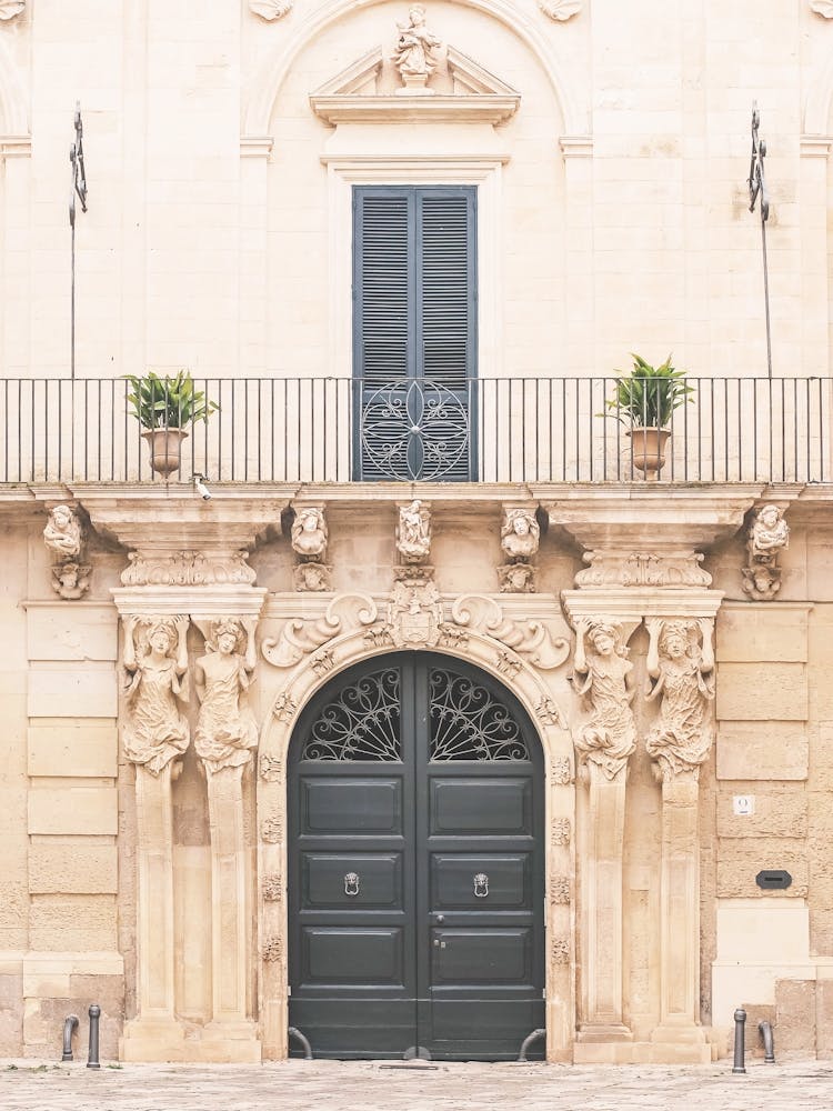 Puglia, Italy I Photography of Baroque facade and a majestic door with the charm of Italian streets for geometric fans architecture composition in Rome or Haussmann aesthetic in Paris Rome or Milan