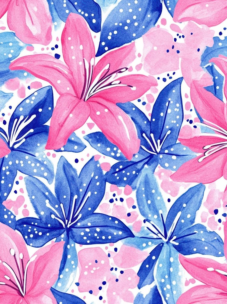 Pink And Blue Lilies 1