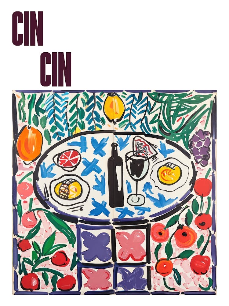 Cin Cin Poster Table With Wine Matisse Style 4