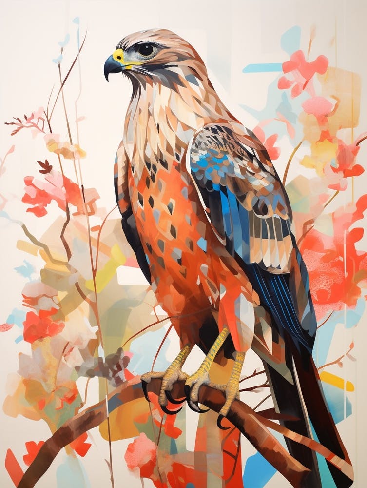 Bird Painting Collage Red Tailed Hawk 2