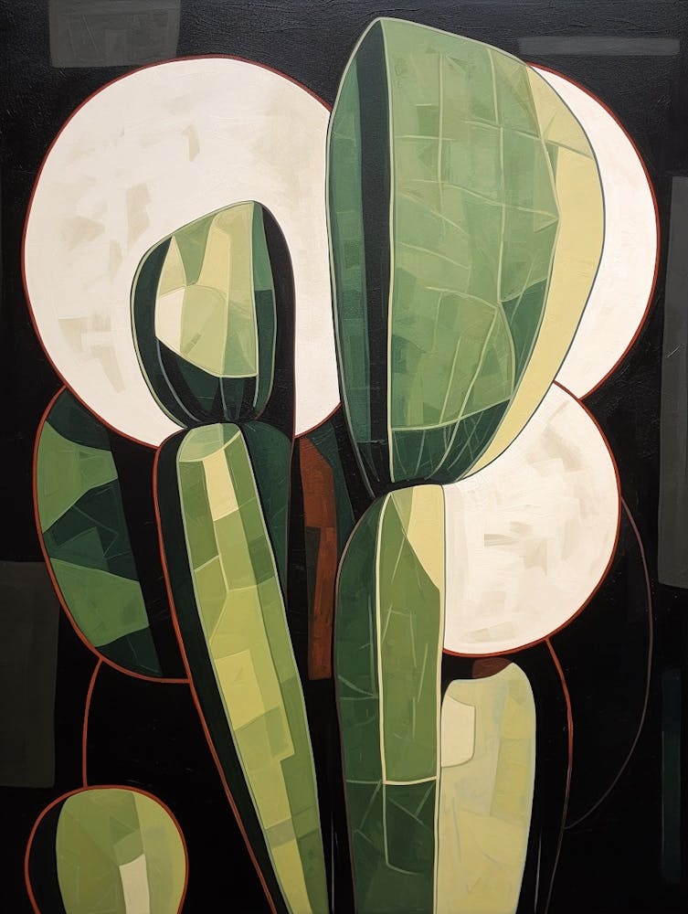 Modern Abstract Cactus Painting Ferocactus Cactus 1