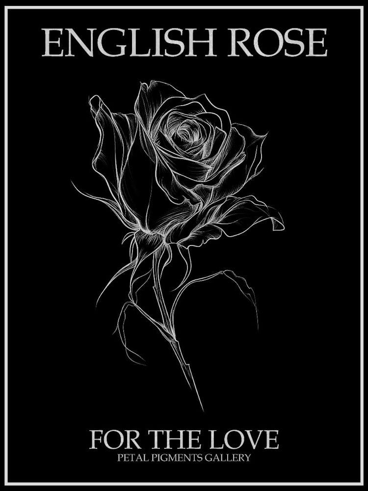 English Rose Black And White Line Drawing 36 Poster Inverted