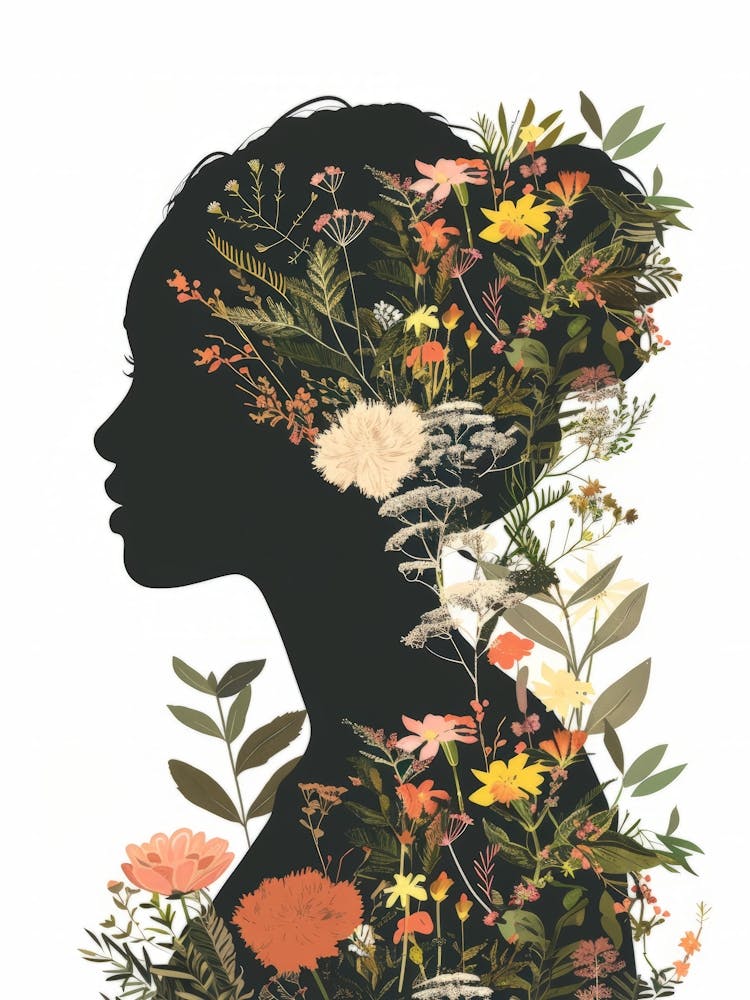 Silhouette Of A Woman With Flowers 3
