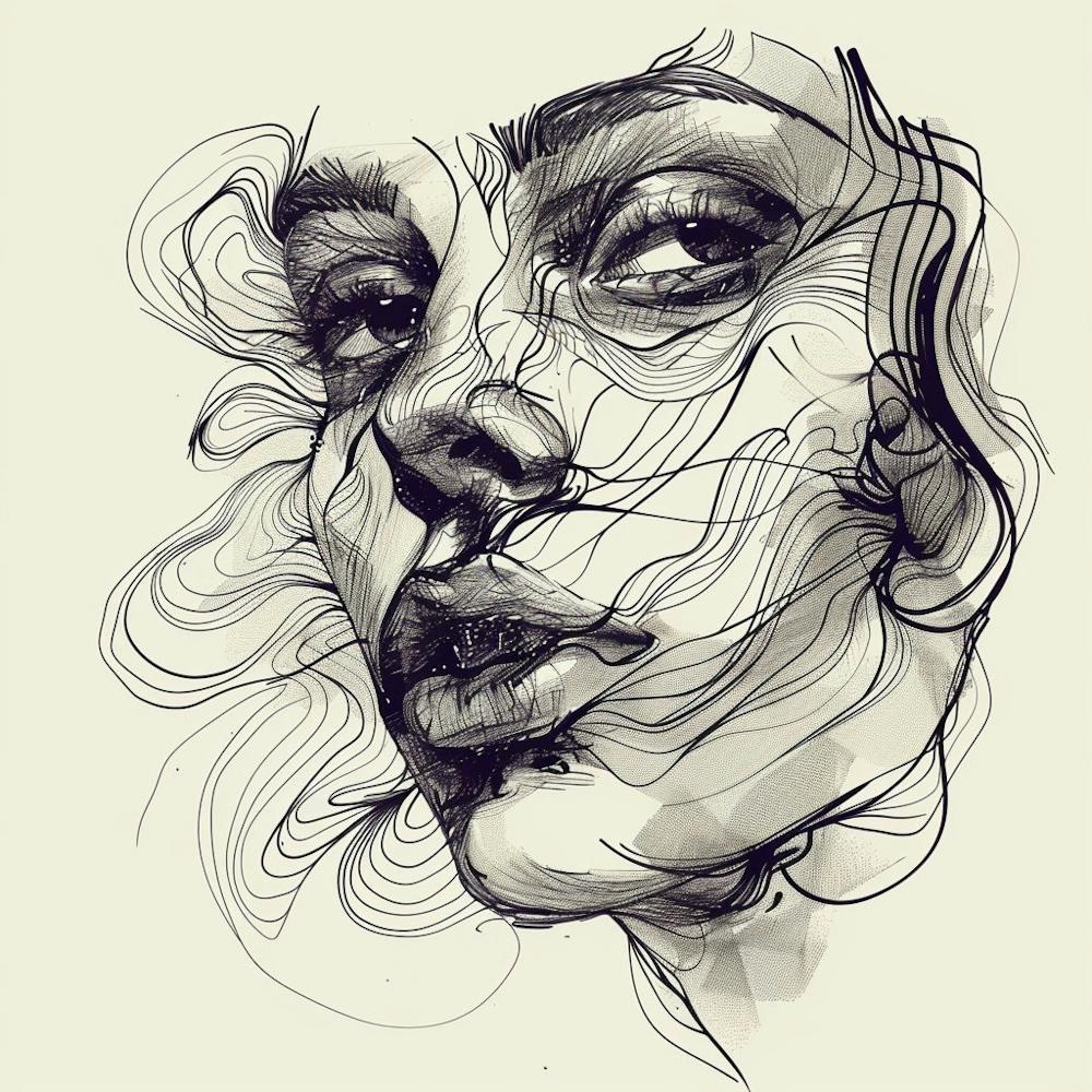 Womans Face Hand Drawn Sketch Illustra