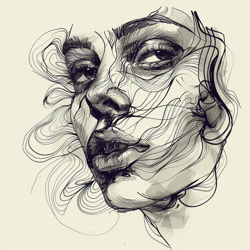 Womans Face Hand Drawn Sketch Illustra