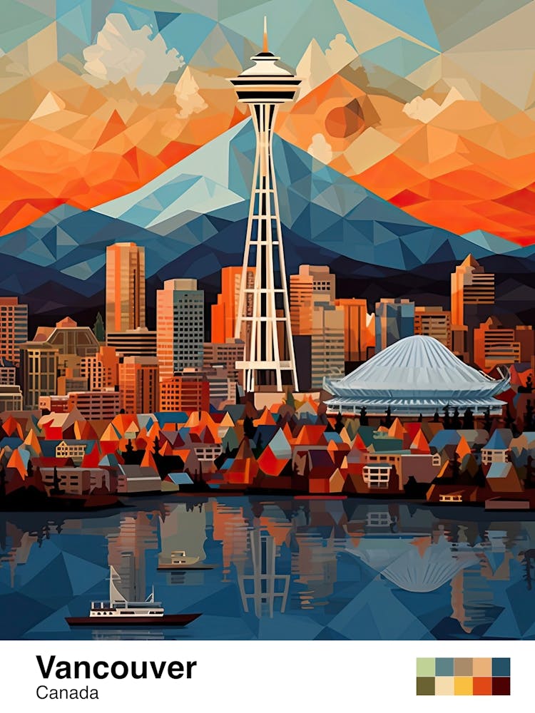 Vancouver, Canada, Geometric Illustration 1 Poster