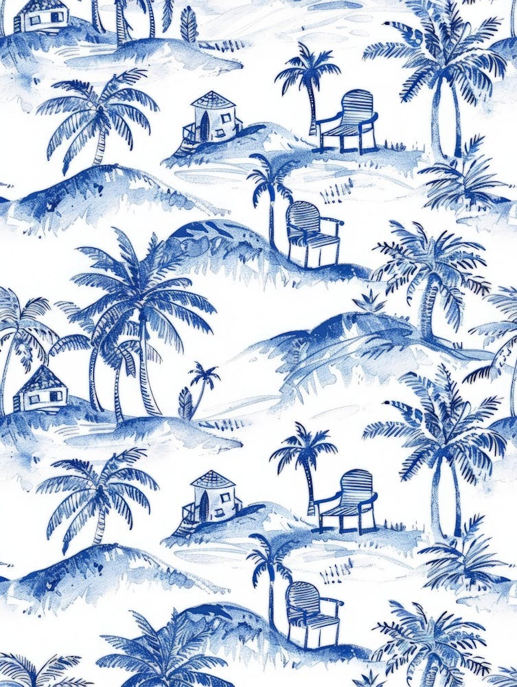 Blue And White Palm Trees 4