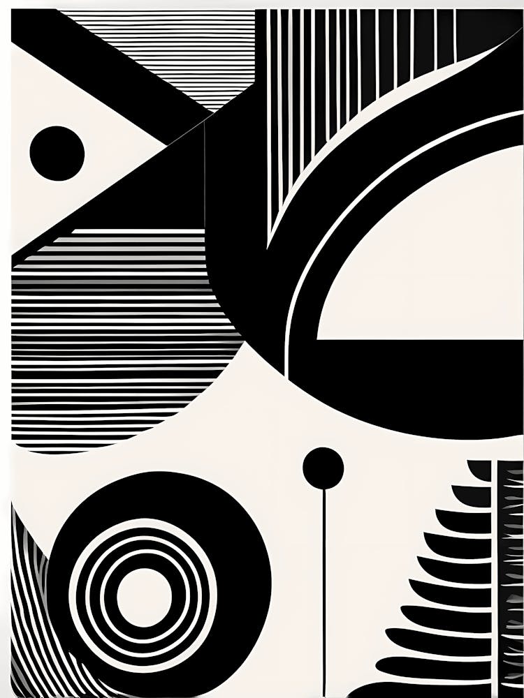 Retro Inspired Linocut Abstract Shapes Black And White Colors art, 207
