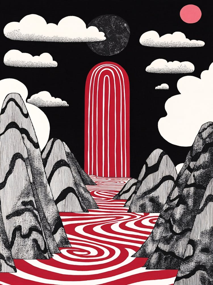 The Fountain of Youth Red and Black Minimal Print