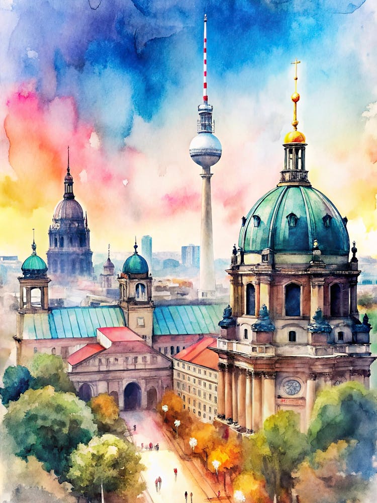 Berlin Skyline Watercolor Painting