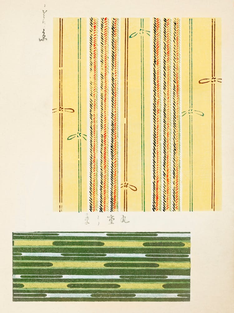 Vintage Ukiyo-e Woodblock Print Of Japanese Textile, Shima Shima, Furuya Korin (175)
