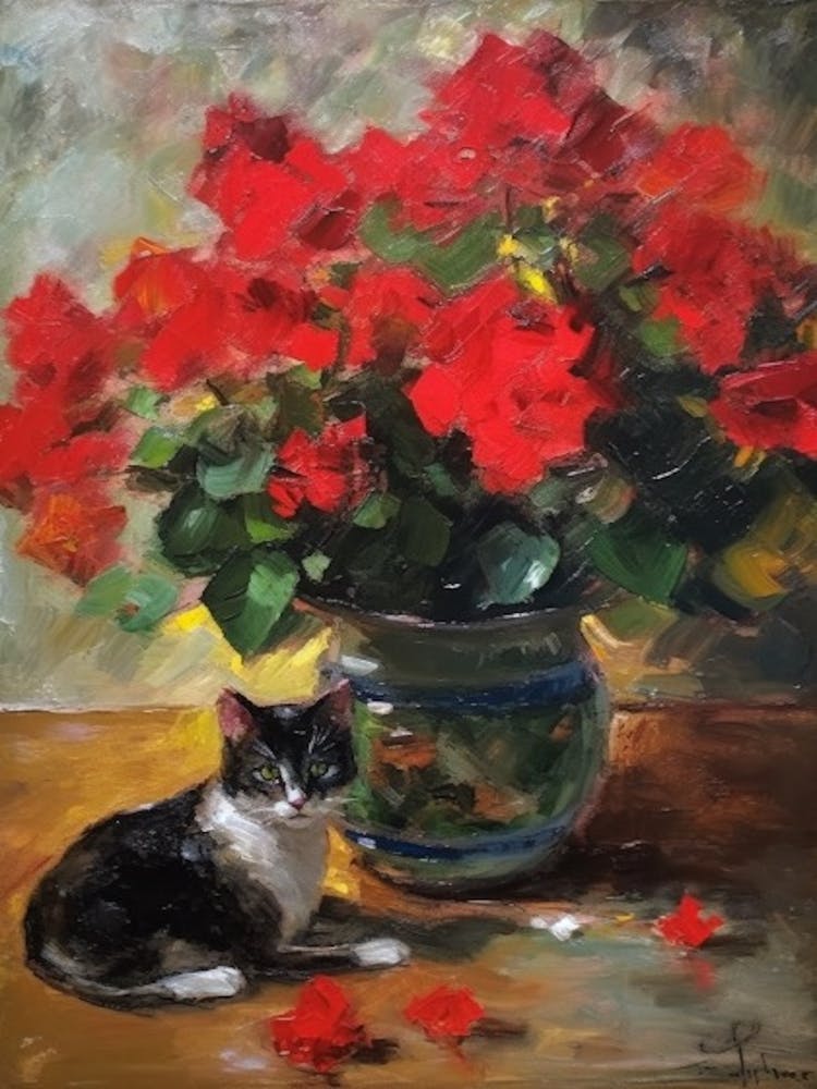 Poinsettia With A Cat 4