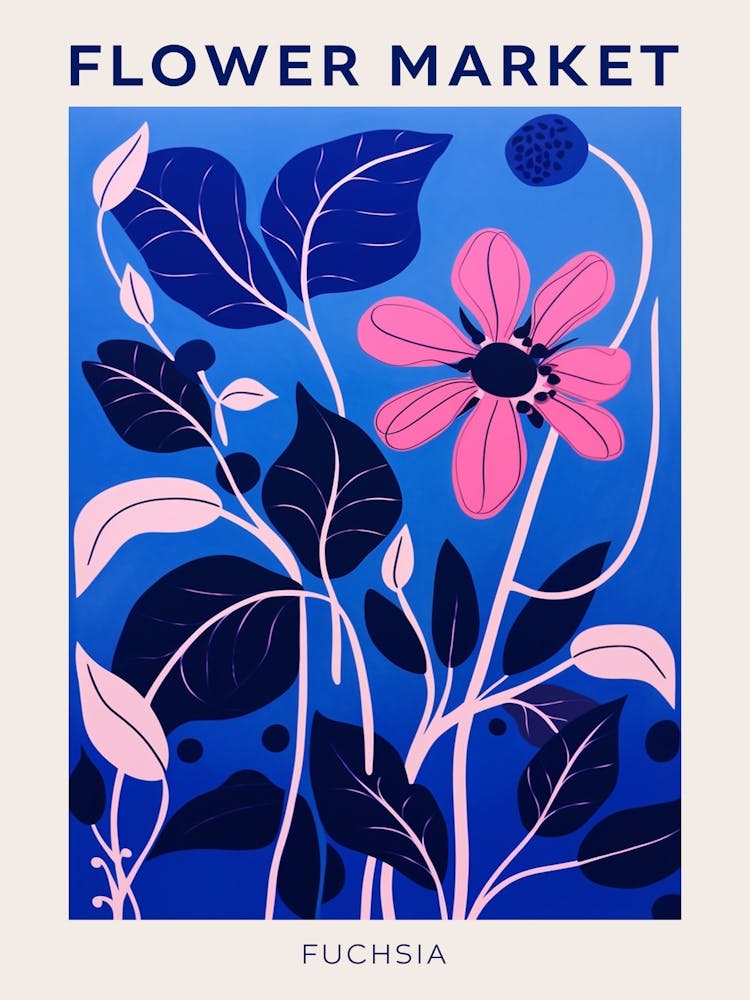 Blue Flower Market Poster Fuchsia 2
