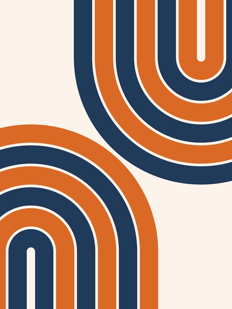 Midcentury Modern Geometric Rainbow Vii In Navy Blue And Orange 01