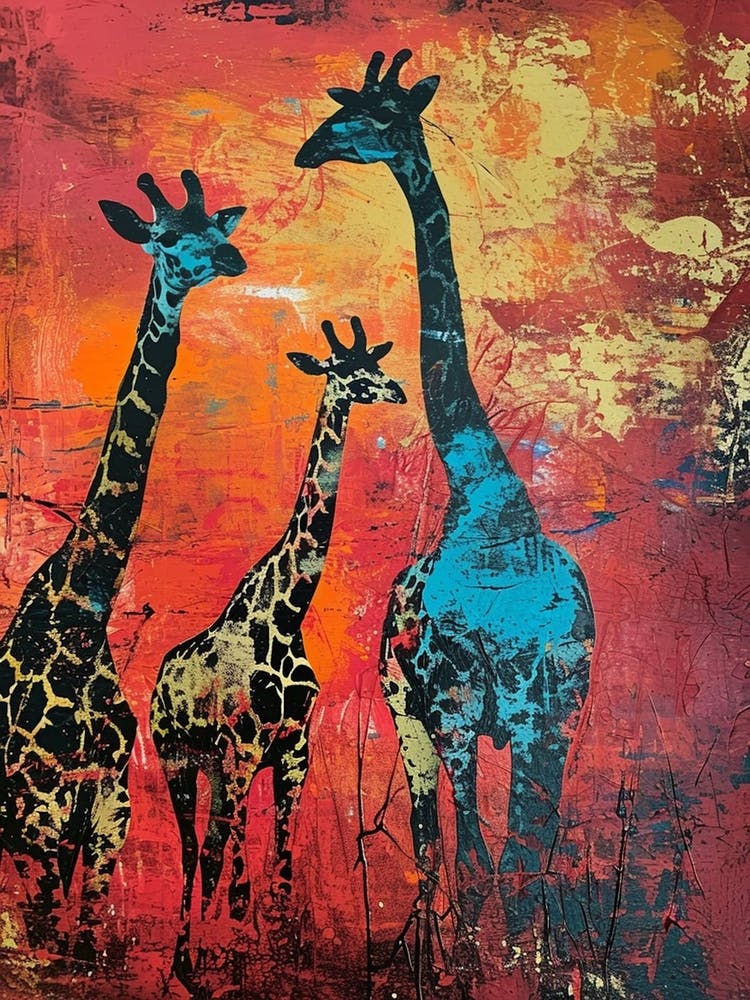 Giraffe Herd In The Red Sunset 4