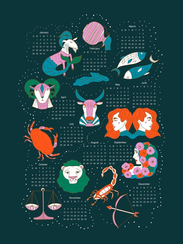 Zodiac Signs 2024 Calendar Print
