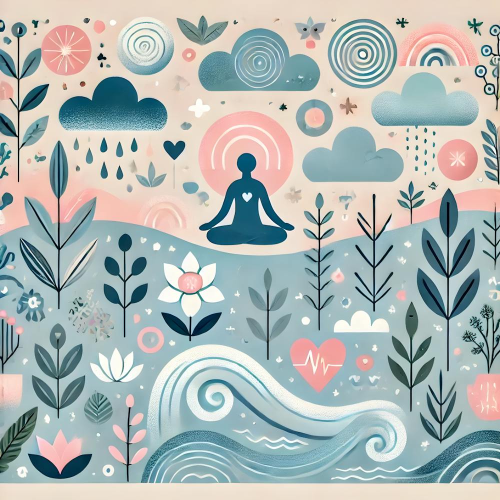 Calming Mental Health Illustration for Relaxation and Mindfulness – Peaceful Nature Art