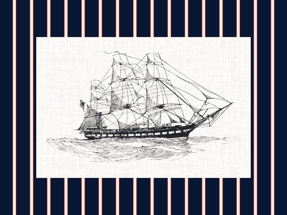 Vintage Striped Ship Sketch Poster